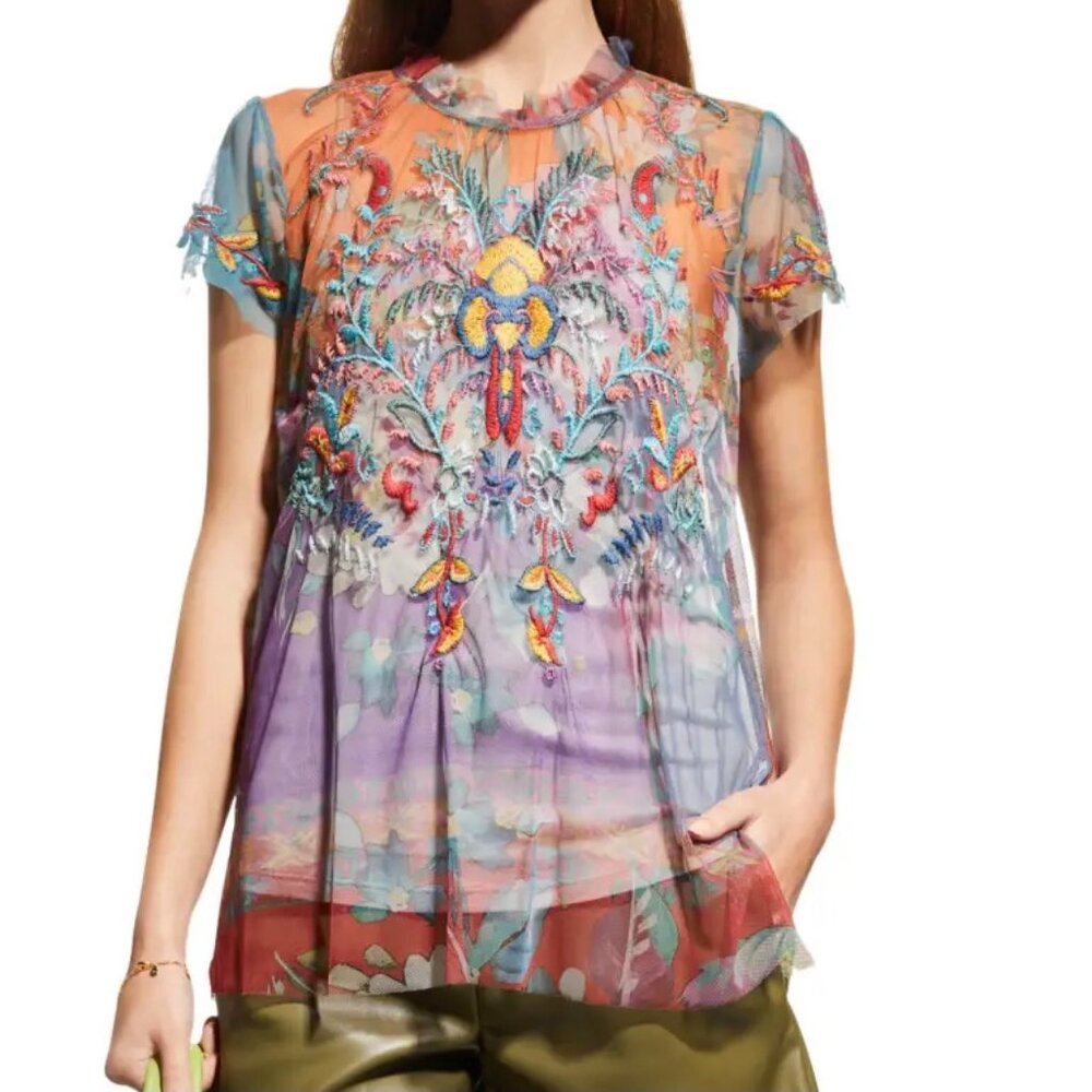 Johnny Was GIANA MESH BLOUSE EUC